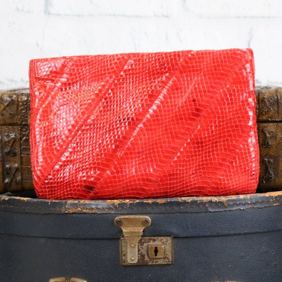 Clemente Red Snakeskin Clutch - Picture 1 of 8